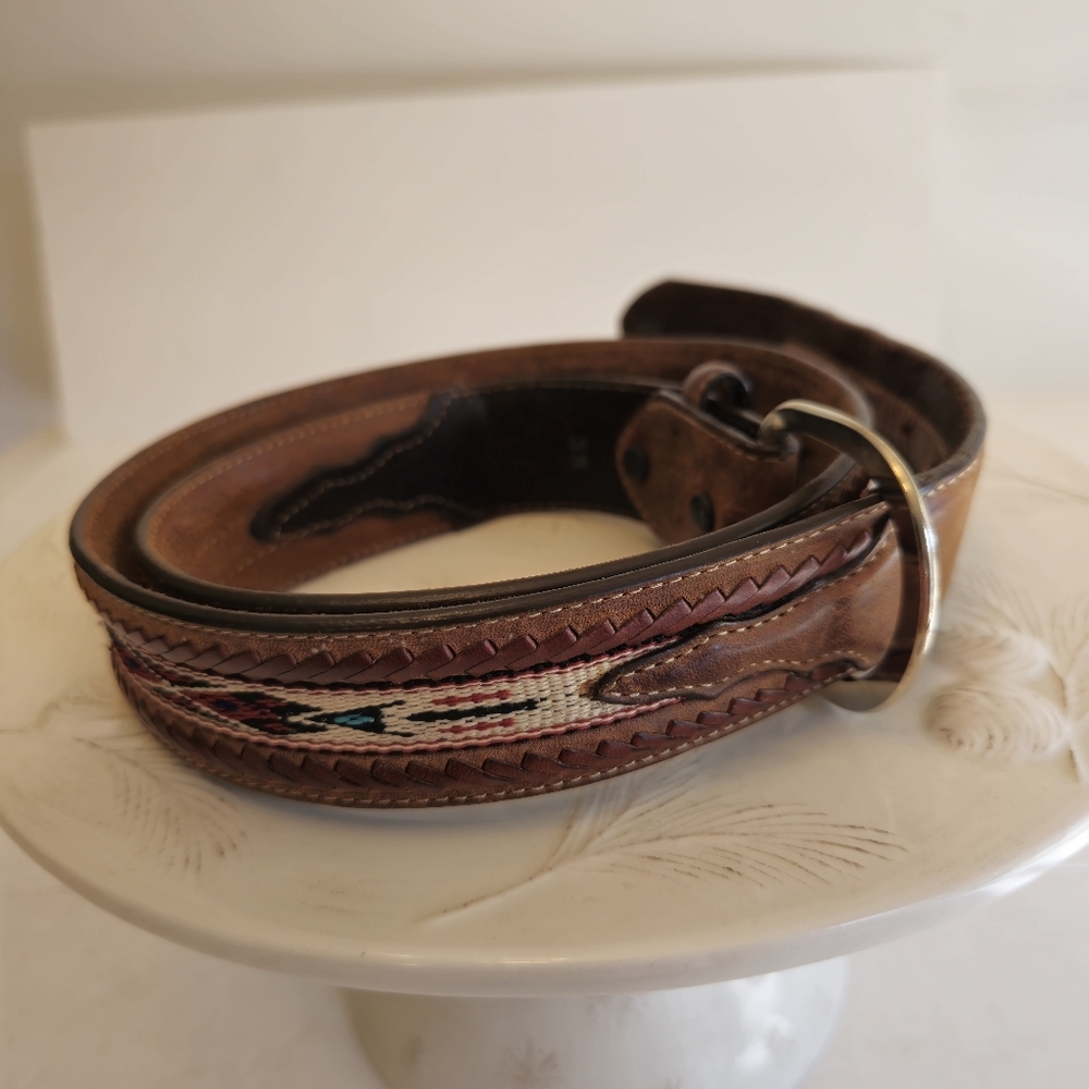 Silver Creek Classic Men's Brown Western Leather Belt Silver Buckle Size 38